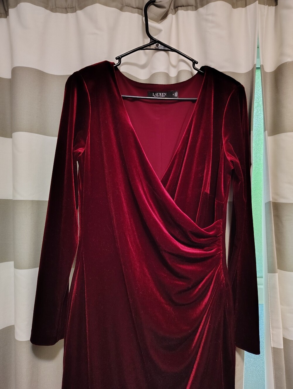 Ralph Lauren Velvet Wrap Style Cocktail 3/4 Sleeve Midi Dress - Picture 7 of 7